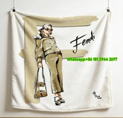 Fendi Olive Green Suit Fashion Illustration Flannel Throw Blanket IMG_9606